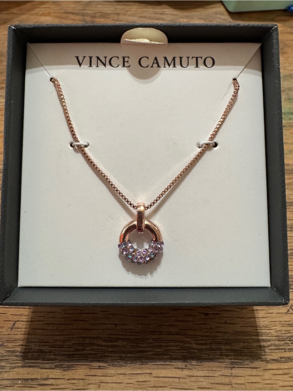 Vince Camuto Rose Gold-Tone Crystal Loop Pendant Necklace
